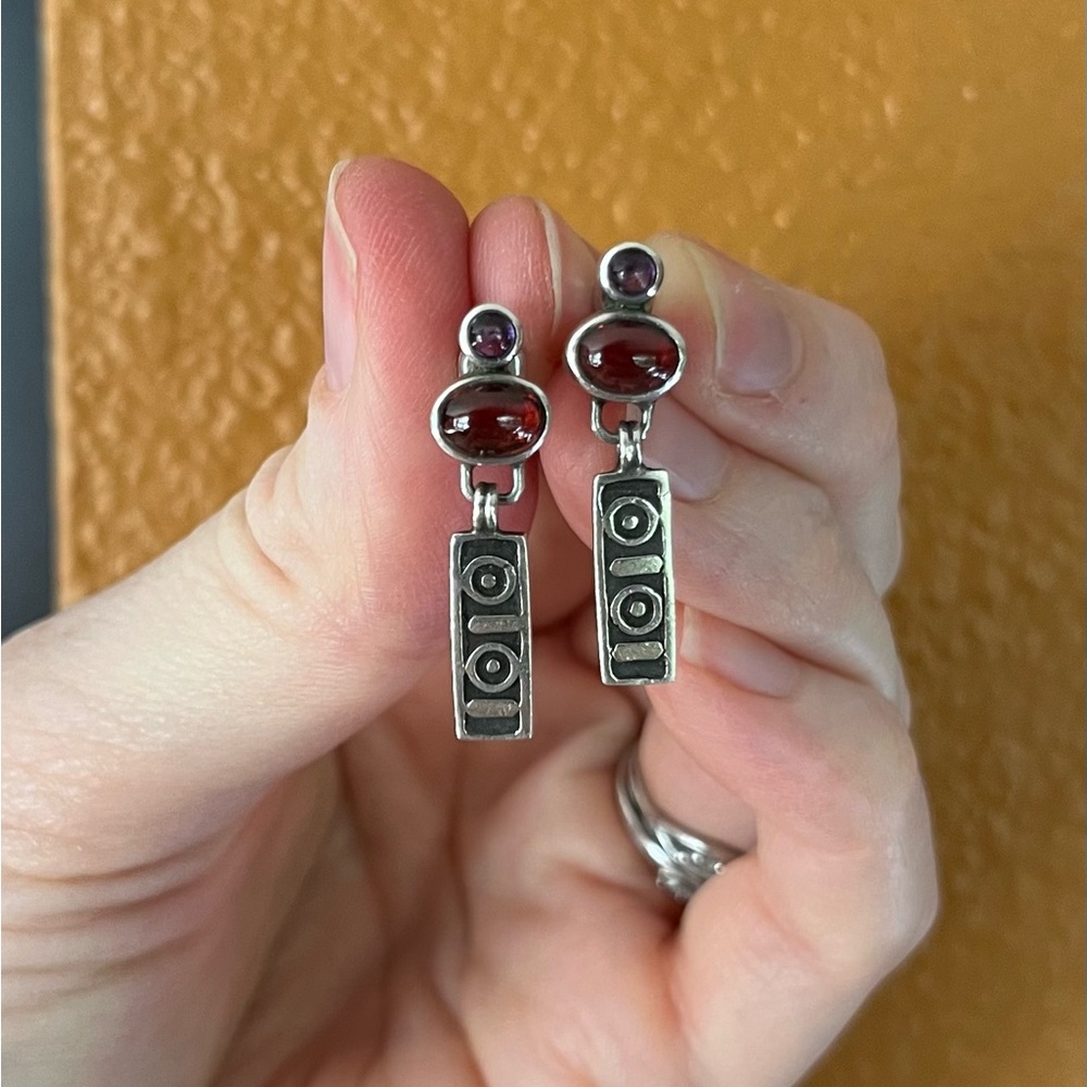 Chic Silver and Purple/Red Drop Earrings